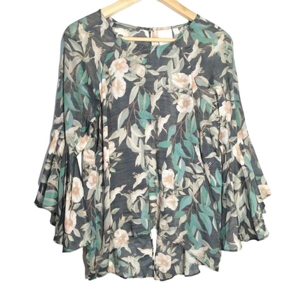 LAUREN‎ CONRAD FLUTTER SLEEVE SPLIT BACK HI LOW BLOUSE TOP SMALL FLORAL FAIRY - Picture 1 of 13